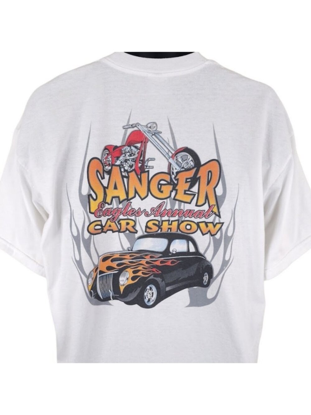 Vintage Sanger Eagles Car Show T Shirt Mens Size XL White Y2K FOE Classic Cars